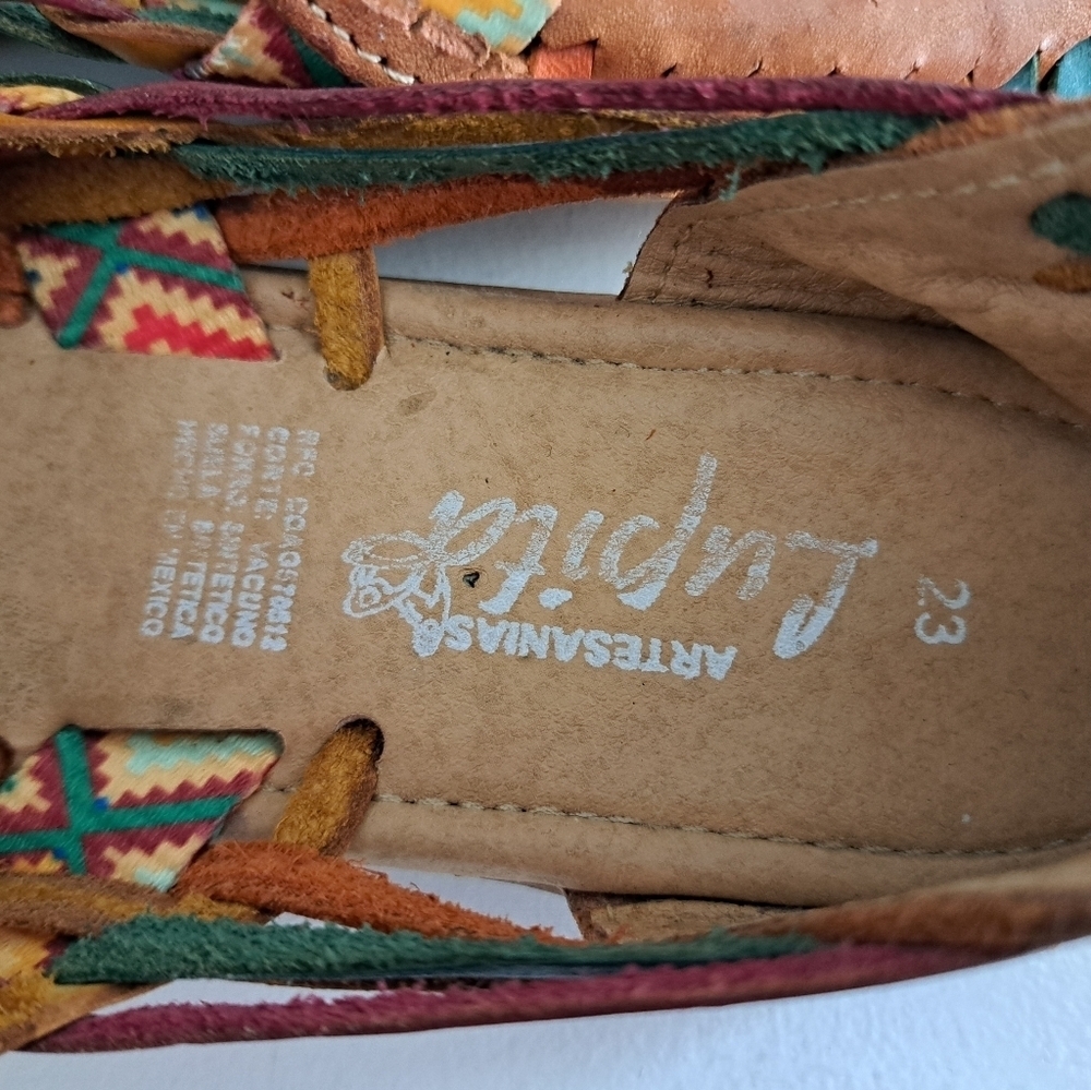 Artesanias Lupita Leather Wedge slip on Shoes sandals AZTEC Southwestern Artsy 6 - Picture 9 of 11